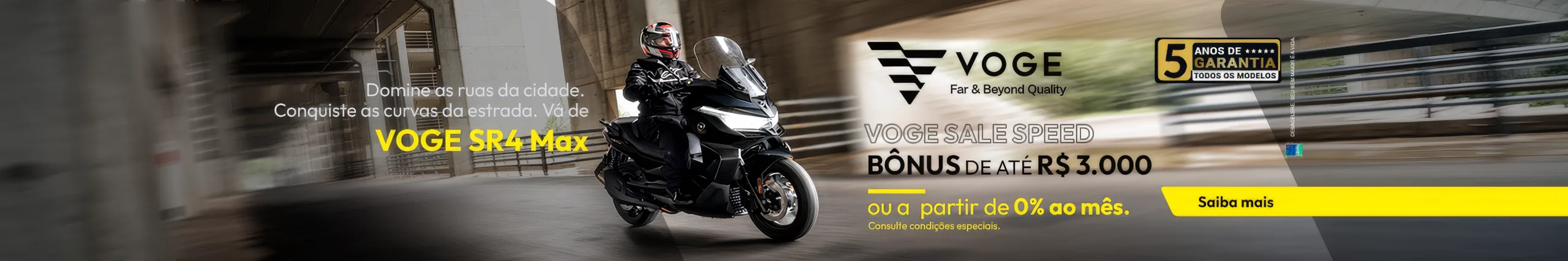 VOGE SR4 Max na campanha VOGE Sales Speed: bônus de até R$ 3.000 ou taxa a partir de 0% ao mês